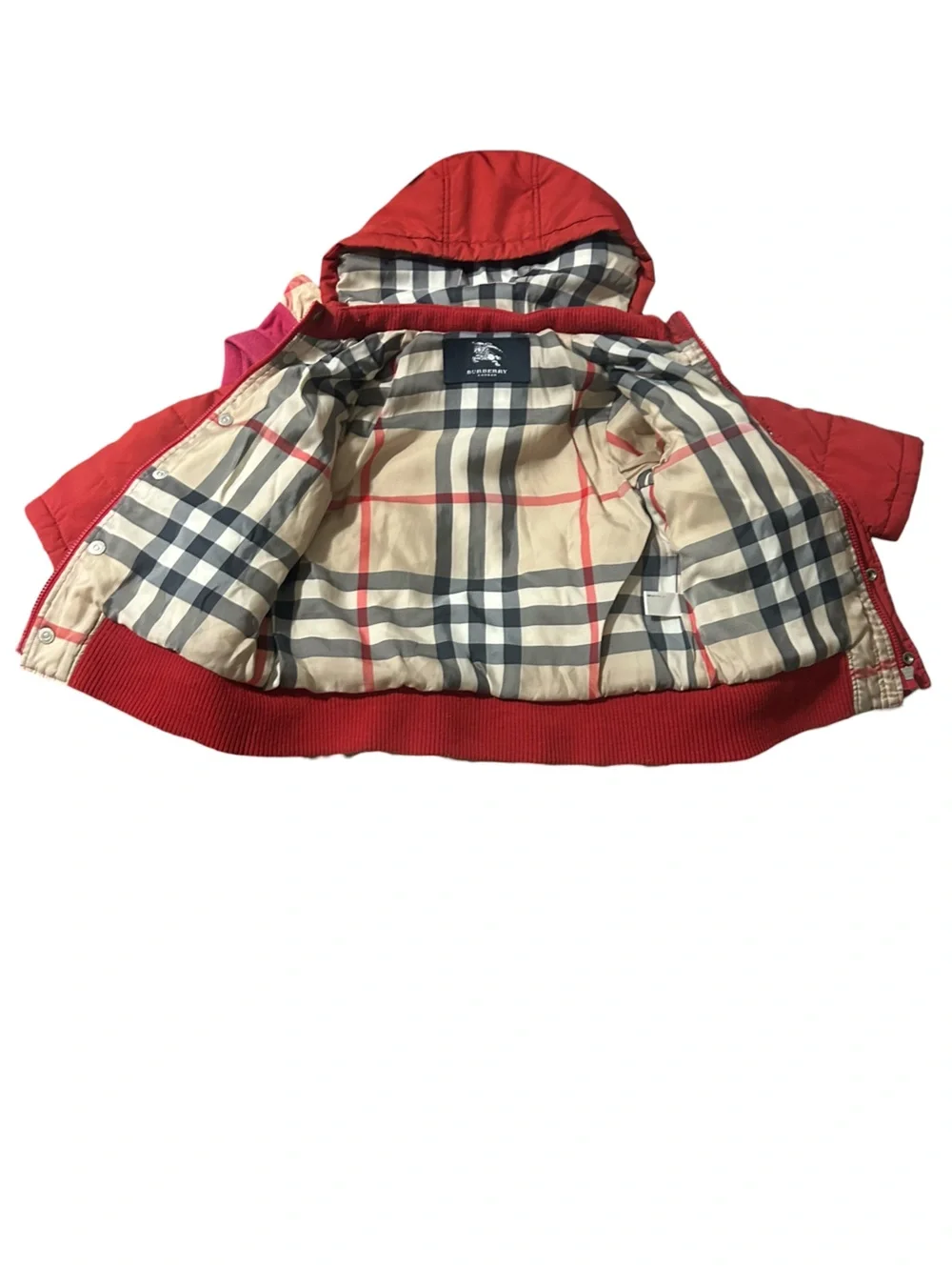 BURBERRY Quilted Iconic Nova Check Hooded Puffer Button Up Jacket